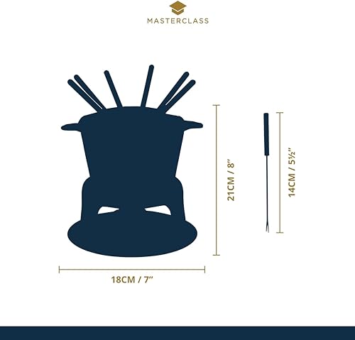 MasterClass Cast Iron Fondue Set, 21 x 18 cm – Black Fondue Pot for Cheese, Chocolate & Meat – Enamel Coated with Burner & 6 Forks