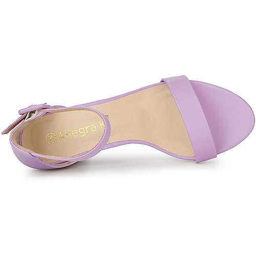 Allegra K Allegra K Women's Solid Color Buckle Block Heel Ankle Strap Purple Sandals 6.5 M US