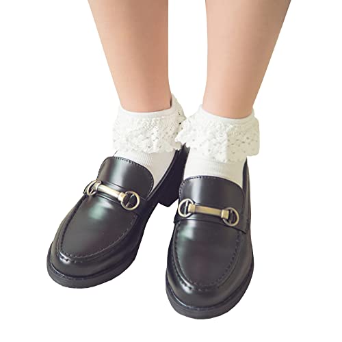 Women High Ankle Lace Socks, Bridal Ruffle Frilly School Girl Princess Dress Sock With Lace Trim For Lolita/Jk W-811 (A1-5 Pairs - 1 Black, 2 Pink, 2 White, With Eyelet Lace) #TOP5