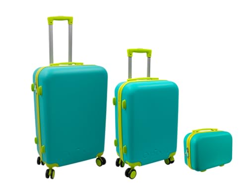 Voyager 3 Piece Suitcase Set 60L + 43L + 15L Green and Light Blue, green/blue, 60L + 43L+ 15L