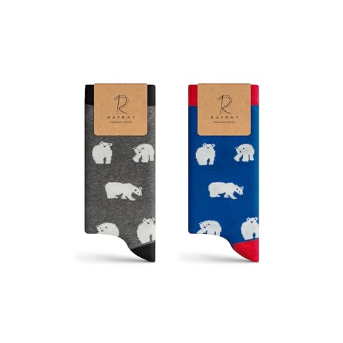 RAFRAY Socken Funky Socks Polar Bear - Eisbär Socken in Geschenkbox Premium Baumwolle 2 Paar Größe 4044
