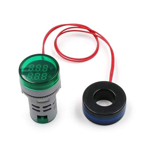 22mm AC 20-500V 0-100A 丸型ミニデジタル電圧計電流計テスターメーターデュアルLEDインジケータパイロットランプライト(Green)