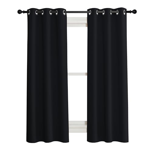 Image of NICETOWN Complete 100% Blackout Curtain Set, Black, 37 inch W by 40 inch L, Double Panels, Thermal Insulated & Energy Efficiency Window Draperies with Black Liner, Noise Reducing Short Curtains for Kids Room