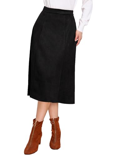 Allegra K Faux Suede Midi Skirts for Women's Work Casual Fall Winter A Line Skirt Trendy