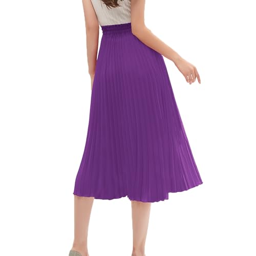 Image of GOOBGS Women's Pleated A-Line High Waist Flowy Midi Skirt