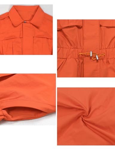 Yuopeid Womens Casual Dresses Short Sleeve Lapel Zipper Front High Waist Drawstring Club Party Midi Dress with Pockets4