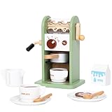 Smartwo Kaffeemaschine Kinder Holz, Kaffeeservice Spielzeug Set mit Zubehör, Kinderküche & Kaufladen Zubehör Holz, Holzspielzeug für Rollenspiele, Geschenk für Mädchen ab 3 Jahre, Grün