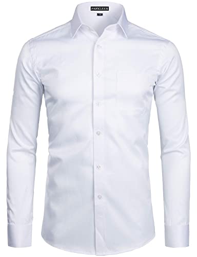 PARKLEES Herrenhemd aus festem Twill, klassische Passform, schmale Passform, langärmelig, mit Tasche, weiß, L