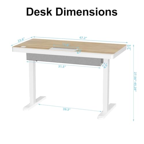 Image of H25 Electric Height Adjustable Desk with Wireless Charging, USB & Type-C Ports,Child Safety Lock|Drawer|Sit-Stand Office Table, White,3-Year Warranty- Free Virtual Installation Guide