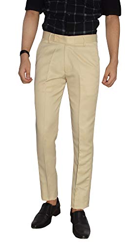 Image of KUNDAN Slim Fit Men Beige Polyester Viscose Blend Trousers