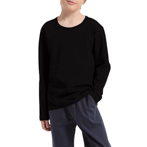 Cotton Boys Kids Tee Shirt Long Sleeve Crewneck Basic T-Shirt Top for Toddlers Youth(Age 2-14)