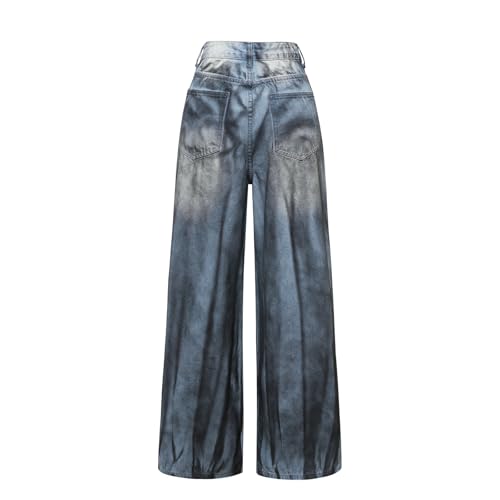 Women's High Waisted Distressed Wide Leg Jeans - Ripped Baggy Denim Pants2