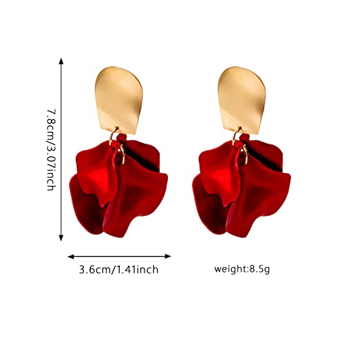 Chic Elegant Boho Red Rose Petal Dangle Resin Acrylic Tiered Matte Flower Earrings Statement Exaggerated Floral Tassel Earrings for Women4