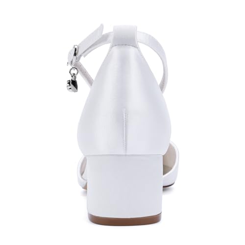 Women's Closed Toe Block Heels Ankle Strap Low-Chunk Heel Floral Satin Bridal Shoes Pumps2