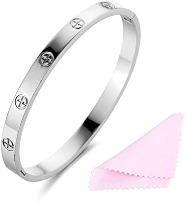 YCSLYW Women's Stainless Steel Bracelet Jewelry Crystal Bracelet With Cube Zircon Hinge Jewelry oval Bangle Witness the Gift of Love (7 Inch-Cross Silver)