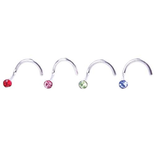 20Pcs Rhinestone Screw Nose Ring Bone Stud Stainless Steel Bars Body Piercing