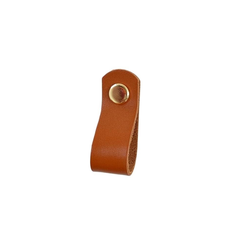 Cqahdsevf Orange-Gold Leather Drawer Pulls, Brass Cowhide Knob 2 Pcs Multicolor 60X22x1.8mm(Orange-Gold)