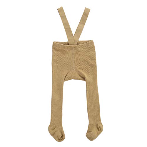 Infant Suspender Pantyhose Tights High Waist Cable Knit Leggings Stockings Bib Overall Footed Pants 0-3T (Coffee , Newborn )