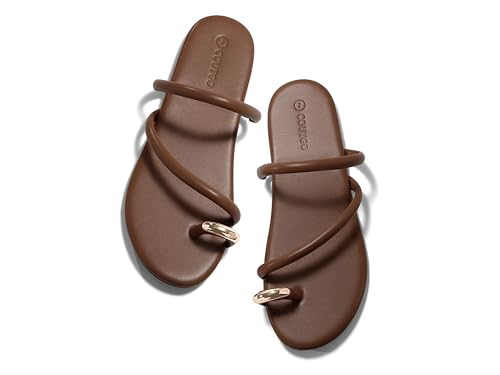 Coutgo Womens Strappy Flat Sandals Square Open Toe Flip Flops Slides Toe...