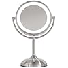 JERDON Lighted Tabletop Mirror with 10X/1X Magnification - LED Lighted Makeup Mirror with Multiple Light Settings in Nickel Finish - 8.5-Inch Diameter Vanity Mirror - Model JS8510BN