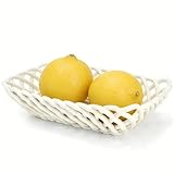 ZAVOOS Small Ceramic Fruit Bowl, 7.8' x 5.5' x 1.7' Decorative Rectangle Berry Bowl Vegetable Holder with Holes, Mini White Appetizers Platter Serving Bowl for Kitchen Counter, Home Decor, Party