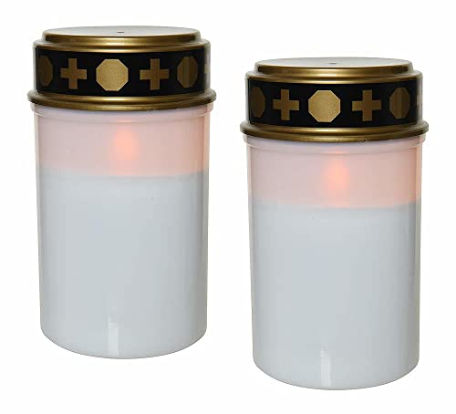 zeitzone LED Grabkerze Weiß Grablicht 2 Stück Grableuchte Flackernd Timer Batteriebetrieb