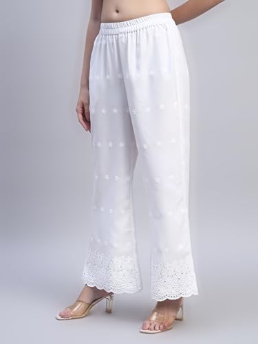 Image of SHOPPING QUEEN Women's Cotton Embroidered Chikankari Palazzo