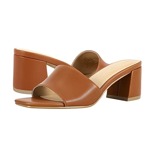 PIZZ ANNU Women's Square Open Toe Heels Sandals Low Block Chunky Heeled Sandal Slip on Mules Comfortable Casual Dress Pumps Shoes, Toffee 8 by PIZZ ANNU - Used condition - Image 4