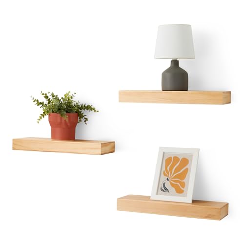 Amazon Basics - Estantes flotantes de Pared de Madera, Paquete de 3, Pino, 40,13 x 12,7 x 4,57 cm