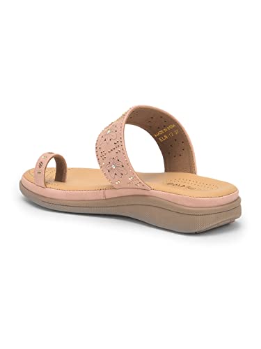 Image of Liberty Healers ELN-12 Casual Toe Ring Slipper for Women - Beige & Peach | Slip-on /Flats Slippers - Durable and Lightweight | Comfortable and Soft Outsole for Everyday Wear - Cushioned Footbed