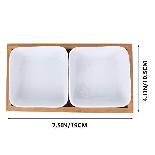 Hemoton Tigela de Frutas de Cerâmica Com Suporte de Bambu Bandeja de Alimentos Secos de 2 Grades Cai