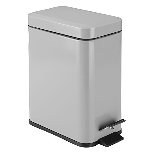 mDesign 1.3 Gallon Rectangular Small Steel Step Trash Can Wastebasket, Garbage Container Bin