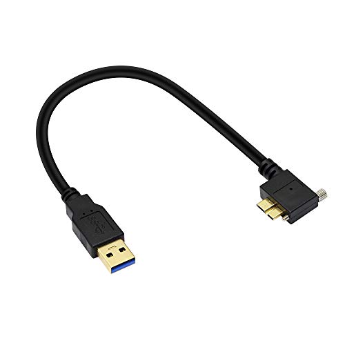SinLoon microbケーブル l型 usb 3.0 micro b cable a - microb Micro B オス-USB3.0 A オス 高速転送 5Gbps データの同期と充電 金メッキ パネルマウントロックネジ付き 産業用カメラ、HDD用 0.3M (microbケーブル(直-左))