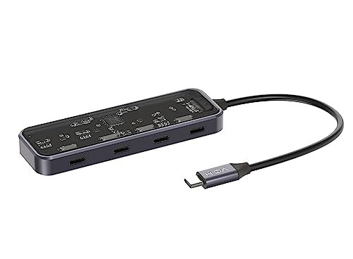 Image of KIDA USB-C Hub, 4-in-1 Multiport Adapter Dock (USB 3.2 Type-C x 4) High Speed Data Transfer Rate, Compatible with Mac & Windows - Transparent Design - (12months Warranty) - Grey