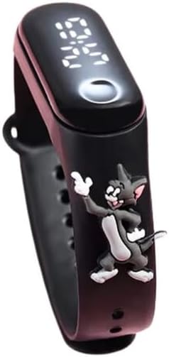 ZOVUTA Digital Dial Waterproof Stylish & Fashionable Wrist Smart Watch LED Band for Kids, Colorful Cartoon for Boys & Girls (Removable Silicon Strap) (Tom & Jerry, Black)