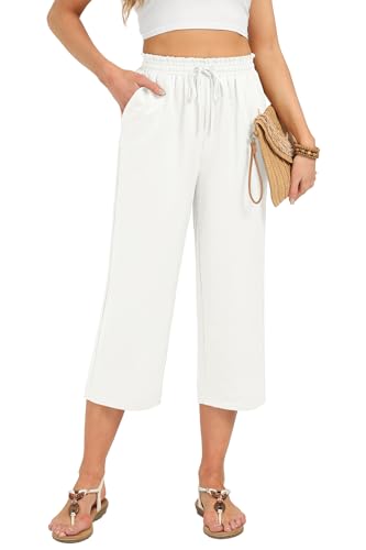BEIGAI Damen 3/4 Hosen Leichte Stoffhose Elegant Weit Hohe Taille...