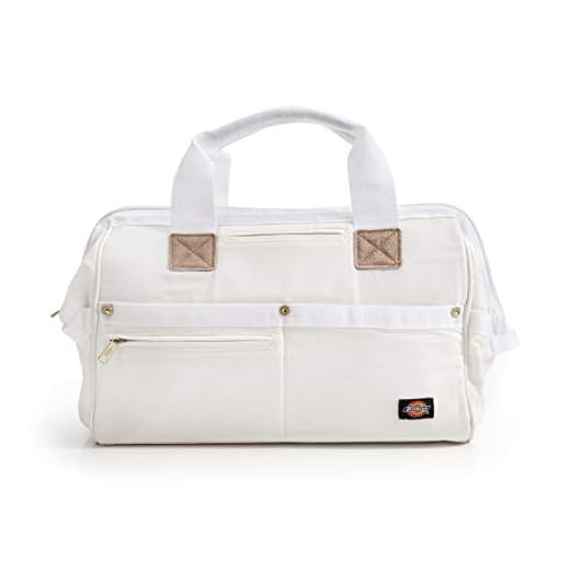 Dickies 16-Inch Durable Canvas Work Bag for Painters, Carpenters, and Builders, Heavy-Duty Zipper, Reinforced Handles, Exterior Pockets, White