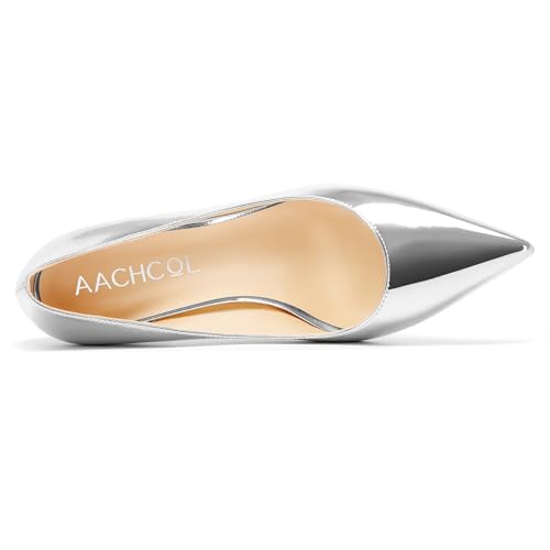 Image of Aachcol Women Pumps Pointed Toe Slip on Mid Heel Dress Office Chunky Block Heels Shoes 3 Inches