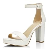 DOBOLIN Wide Width Heels for Women Platform High Heels 4-inch Sexy Dressy Dress Shoes Block Chunky Ankle Strap Open Toe Heeled Sandals Wedding Party White Size 9W