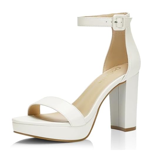 DOBOLIN Sapatos De Salto Alto Femininos, Plataforma Alta, 10 Cm, Sexy, Elegantes, Bloco, Grosso, Tira No Tornozelo, Bico Aberto, Sandálias Alto, Festa Casamento, Branco, Tamanho 7