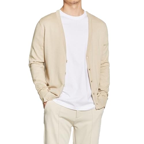 Men's Cardigan Sweaters Button V-Neck Knitted Sweaters Casual Slim Fit Long Sleeve Cable Knit Cardigans