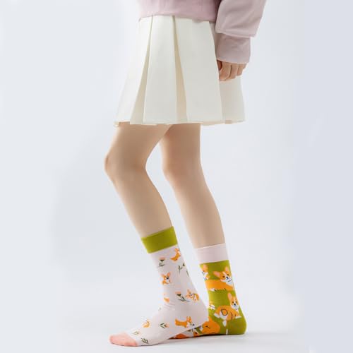 Image of 2 Pairs Cartoon Animal Crew Socks Fun Cotton Mid Calf Socks for Women