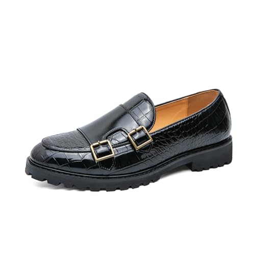 Mens Weave Leather Slip-On Double Strap Loafers Retro Lug Sole Formal Business Prom Dress Flats Penny Monk Shoes