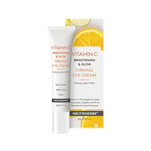 Neutriherbs Crema Contorno de Ojos Vitamina C para Ojeras e Hinchazón, Crema Antiarrugas con Bola de Masaje 360° y Fórmula de Gel Refrescante, Ilumina, Reafirmante,Hidrata para el Contorno de Ojos-20G