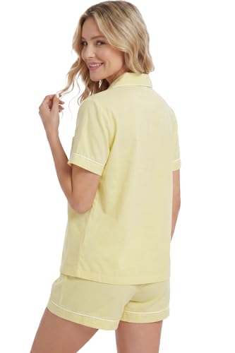 Image of LUBOT 100% Cotton Pajamas for Women 2 Piece PJ Set Button-Down Soft Knit Short Sleeve Summer Sleepwear Loungewear XS-XXL