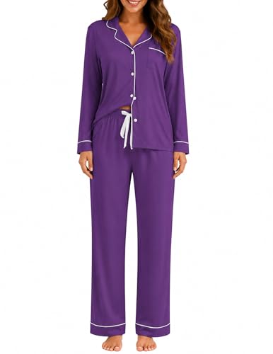 Image of ZMJ Womens Pajamas Sets 2 Piece Long Sleeve and Pant Pj Sets Button Up Sleepwear