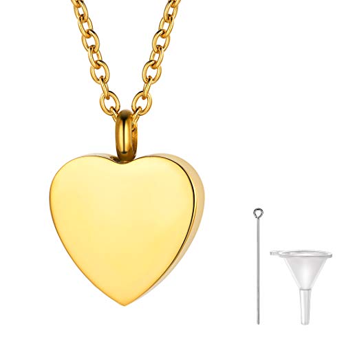 Richsteel Memorial Asche Anhänger goldener Einäscherung Urne Andenken Herz Anhänger mit 55+5cm O Kette für Damen Mädchen Cover