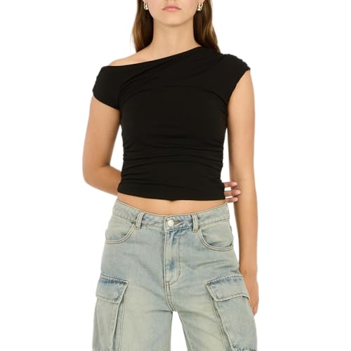 Top asymétrique froncé stretch pour éviter les vêtements rigides inconfortables