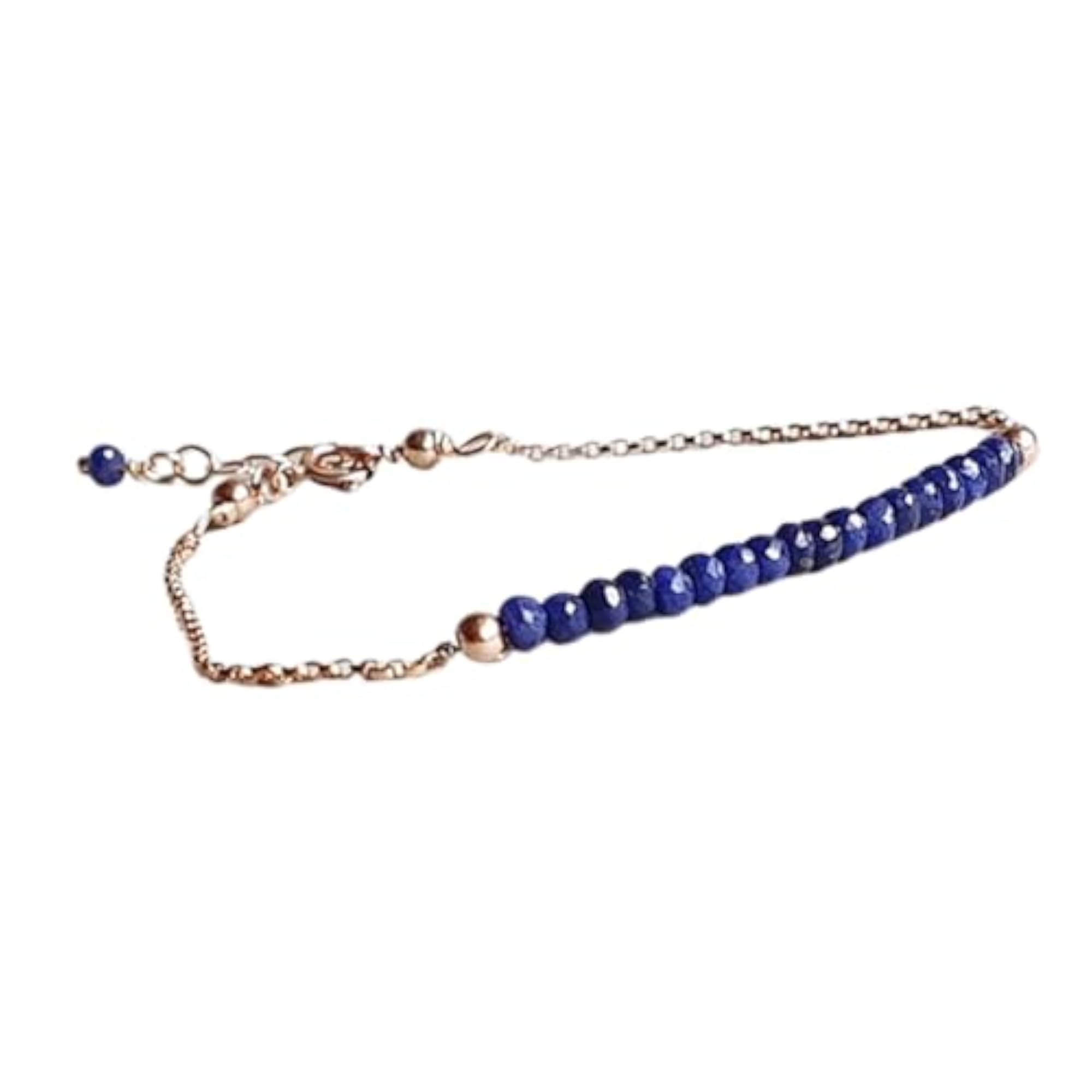 Blue Sapphire Round Beaded Bracelet with Gold Plated Clasp