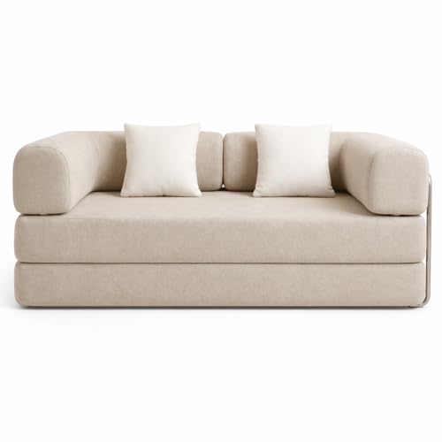Coco Living KAIA | Canapé Convertible Dépliable Moderne 2 Places | Largeur 180 cm | Accoudoirs Ultra Confortable | Design Élégant Parfait pour Salon (Beige...